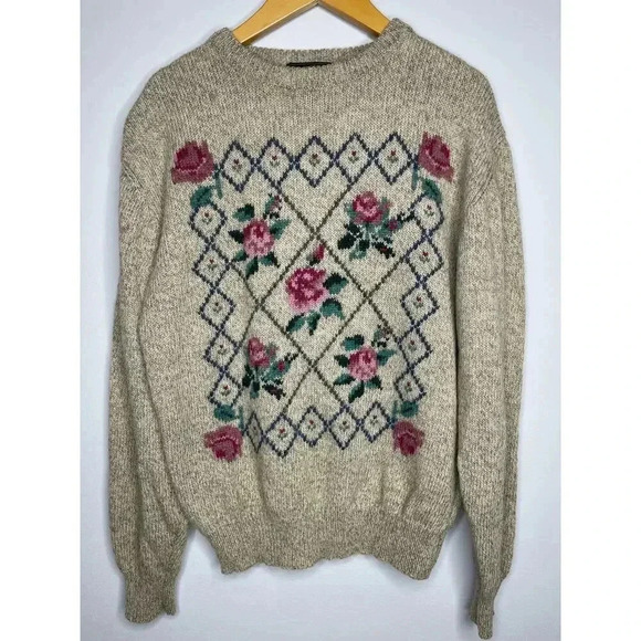 Eddie Bauer women’s Wool country Floral knit crewneck sweater wool blend size M - Picture 6 of 9